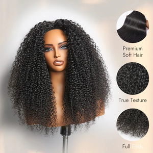 2026 New 3-In-1 <strong>Half</strong> <strong>Wig</strong> 180% Density Kinky Curly Glueless <strong>Wig</strong> Raw Indian Human Hair Flexi-Fit Drawstring <strong>Wigs</strong> for Black Women - Product Image 3
