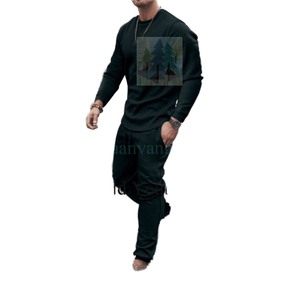 New Trends Mens Solid Color Breathable Printed Sweatsuit Casual Sport Two-Piece Set with Long Sleeve <b>T</b>-<b>Shirt</b> and Trousers - Product Image 2