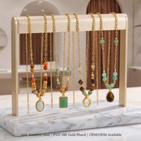 Collection de colliers pendentifs en pierre naturelle en acier inoxydable 316L plaqué or 18 carats style bohème chic, ensembles de bijoux perlés superposés personnalisés