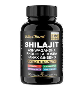 WinsTown Shilajit 8-en-1 Capsules Extra Fortes avec Ashwagandha, Rhodiola Rosea, Panax Ginseng, 60 Comprimés - Product Image 2