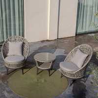 Ensemble de canapé de balcon OSMEN Ostra en aluminium et rotin tressé, 2 chaises, table ronde en verre, résistant aux intempéries, meubles de jardin et de terrasse