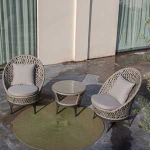 Ensemble de canapé de balcon OSMEN <span class=keywords><strong>Ostra</strong></span> en aluminium et rotin tressé, 2 chaises, table ronde en verre, résistant aux intempéries, meubles de jardin et de terrasse - Product Image 2