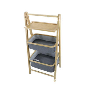 Creative bamboo bathroom storage rack, floor-standing <b>foldable</b> bamboo ring with cloth bag rack, towel and laundry <b>basket</b> - Product Image 4