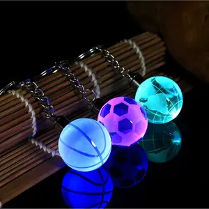 Honor Of Crystal Football Globe Basketball Keychain Led Light Glass Keyring For Promotional
