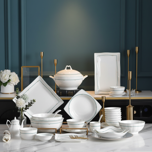 Luxury 50-Piece Eco-Friendly Bone China <b>Dinnerware</b> Set Scenic Dishwasher Safe Customization Elegant Green Gold European Style - Product Image 1