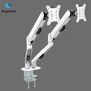 white vesa dual double monitor holder arm mount stand gas spring arm monitor stand riser