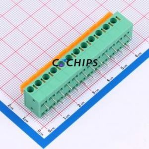 MX142R-5.08-12P-GN01-Cu-A Spring Terminal Block Bent Lead Through Hole,P=5.08mm Connector 1x12P 5.08mm Green Right Angle Insert - Product Image 1