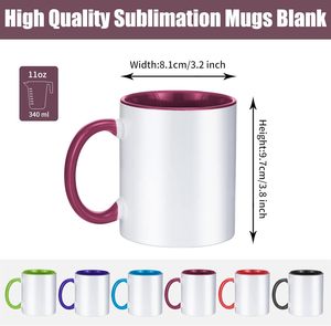 Mug en céramique 11 oz personnalisable avec logo DIY, transfert thermique blanc, intérieur et poignée colorés, avec revêtement pour sublimation - Product Image 4