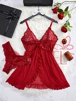 KISS ME ANGEL meilleure vente dentelle col en V profond évider voir à travers la conception de l'arc vêtements de nuit sexy nuisette lingerie