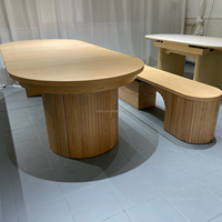 Table à manger extensible en bois massif de frêne, design européen style ferme, 115 cm de diamètre, moderne pour petit appartement, avec banc rectangulaire