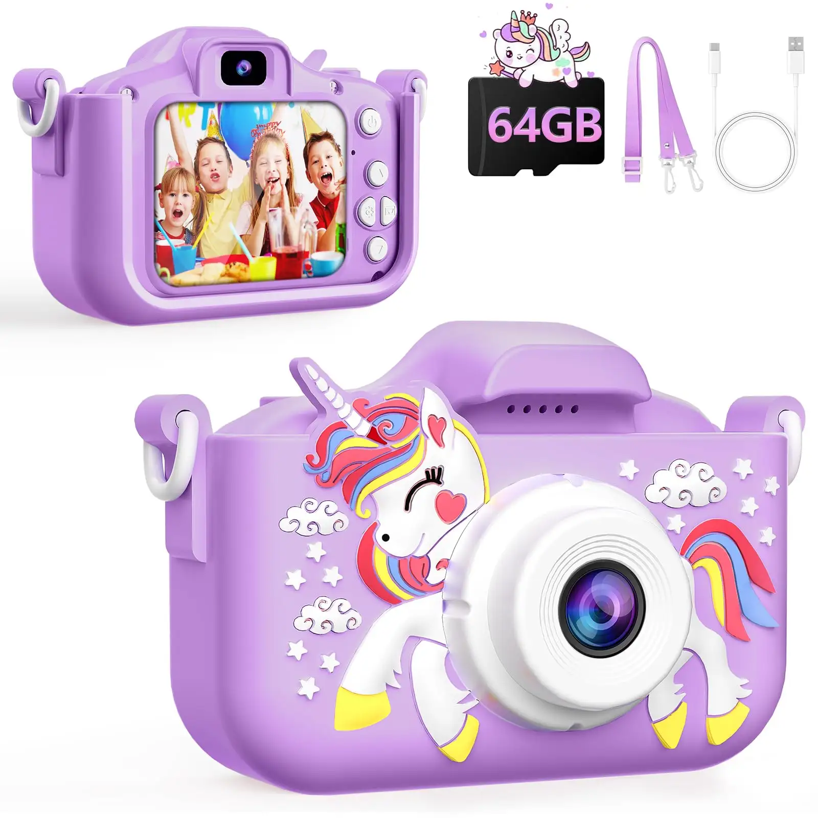 Câmera instantânea infantil barata de 2,4 polegadas para crianças divertidas 64GB Cartão de memória TF Presentes de aniversário Mini câmera de vídeo