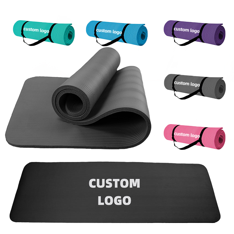 Premium yüksek kalite 1/2 inç özelleştirmek logosu baskılı çevre dostu dayanıklı seyahat kaymaz uzun büyük siyah spor NBR kalın Yoga Mat