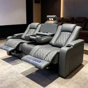 Canapé <span class=keywords><strong>de</strong></span> Cinéma Électrique 3 Places Blanc Mobilier <span class=keywords><strong>de</strong></span> Salon Cinéma Intérieur avec Table Basculante et Fauteuil Inclinable - Product Image 1