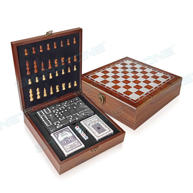 Novelty Promotional Board Game Gift Set With Poker and Dominoes Multi Function Chess Board Game Set