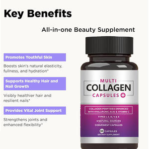 ओएम जिप फूड ग्रेड मल्टी कोलेजन पेप्टाइड्स कैप्सूल हाइलूरोनिक एसिड विटामिन सी चमकदार त्वचा सफेद होने वाली त्वचा को सफेद करने वाली एंटी-एजिंग 60 - Product Image 3