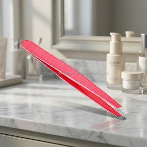 Pinzas de Cejas Ergonómicas ASAPfriendly de Acero Inoxidable de 10 mm con Punta Puntiaguda para Belleza, Ángulo Agudo Básico, Extensión de Pestañas, Color Rosa - Product Image 3