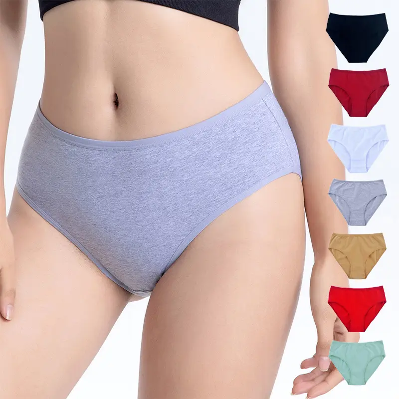 L-XXL Wholesales Cotton Solid Color Plus Size Women Triangle Hipster High Rise Briefs Panties Cotton Women Underwear