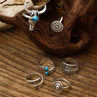 Bijoux en alliage multi-éléments faits à la main en six parties turquoise rétro de style cowboy occidental, vente à chaud