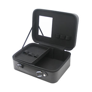Grande boîte d'organisation de maquillage de voyage <span class=keywords><strong>rechargeable</strong></span> avec sac en <span class=keywords><strong>cuir</strong></span> tendance miroir LED avec fermeture à glissière - Product Image 1