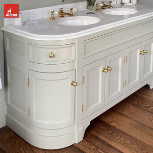 Meuble-lavabo de salle de bain incurvé en contreplaqué de luxe Allandgroup à double vasque pour chambres ou projets hôteliers, avec éclairage et vasque en dalle - Product Image 2