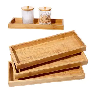 Plateau de service rectangulaire en bambou naturel durable et écologique avec poignées Plateau de petit-déjeuner en bois personnalisé pour la maison Hôtel Cuisine