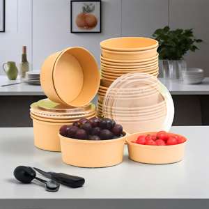 ODM/OEM Round Brown Biodegradable Eco-Friendly Take Away Salad Fast Kraft Paper Packaging Bowl - Product Image 6