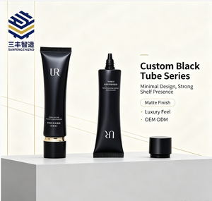 Glossy Black PE Squeeze Tube with Short Conical Tip Two-tone Black Gold Screw Cap 25mm Diameter for Liquid Foundation Concealer - Product Image 4