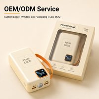 Nouvelle batterie externe portable haute capacité 30000 mAh avec charge rapide 22,5 W, câbles intégrés et écran LED, lumière d'urgence, ODM OEM