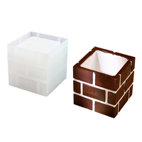 3D Nouveauté Facile Grain fin Faux Brique Mur Forme carrée DIY Silicone Béton Résine Plâtre Pot Vase Moule