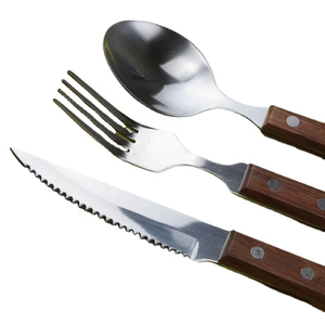 Sáng Tạo Xách Tay <span class=keywords><strong>Flatware</strong></span> Set Tay Cầm Bằng Gỗ Thép Không Gỉ Dao Kéo Bao Gồm Dao Muỗng Nĩa Thân Thiện Với Môi Kim Loại Cho Các Bên - Product Image 4