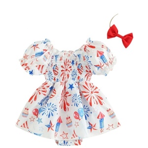 1 Pcs Romper Katun Hari Kemerdekaan Custom Tag, Pakaian Bayi Baru Lahir, Balita, Baju Bayi Perempuan, Romper Tutu Musim Panas - Product Image 3