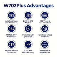 Carpuride W702Plus Universal para Moto, Carplay Inalámbrico, Android Auto, GPS, Pantalla de 7 Pulgadas, Impermeable, DVR, Dashcam, Cámaras Delanteras y Traseras