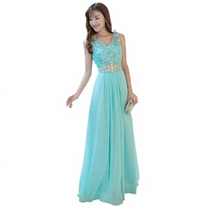 Vestido de Noche Azul Rey 2024, de Gasa y Encaje, Bordado a Mano, Sin Mangas, Romántico y Elegante, para Fiesta de Graduación, Corte en A, Largo hasta el Suelo - Product Image 2