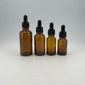 Großhandel 15 ml 20 ml 30 ml 50 ml Kosmetikflasche bernsteinfarbene Ätherisches Öl-Glasflasche mit 18 410 schwarzem geripptem Glastropfflasche