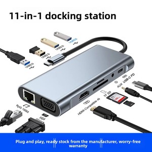 Convertidor USB-C 11 en 1 Tipo-C, Base de Expansión para Portátil con Hub RJ45 4K, en Stock - Product Image 1