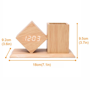Cadeaux 2026 Nouveau porte-stylo en bois de bambou avec horloge et réveil vocal - Product Image 3
