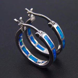 Elegante Pendiente de Aro de Ópalo Sintético de 20 mm, Plata 925 al por Mayor con Baño Clásico de Oro y Rodio, Regalo Perfecto para Bodas de Mujer - Product Image 5