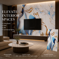 Panneau mural décoratif en PVC brillant MORLENX, motif abstrait bleu, blanc et or, effet marbre UV, pour décoration intérieure de luxe