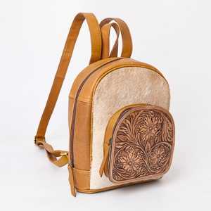 Venta caliente Vintage estilo occidental mochila de mujer de piel de vaca Hairon Tooled cuero con bordado decoración cierre de cremallera - Product Image 2