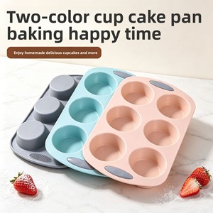 6-fach Silikon-Backform für Muffins, Ofenfest, Antihaftbeschichtet, Einfach zu Entformen, für Cupcakes, Pudding und Gebäck - Product Image 1