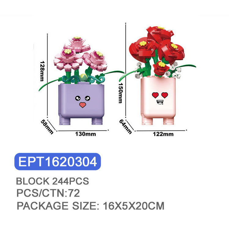 EPT1620304-Mini Bloques de Plantas en Maceta Clavel + Rosa 244PCS