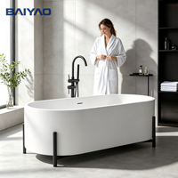 Baignoire autoportante ovale de luxe en pierre artificielle, surface solide, profonde, pour maison, hôtel, villa – Vente directe usine