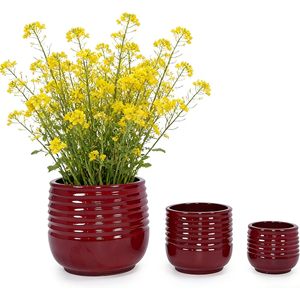 Pots à plantes en céramique Mdj Pottery modernes, écologiques et durables, 8, 11 et 15 pouces, rouges, côtelés, émaillés, avec trou de drainage, pour jardin et fleurs. - Product Image 1