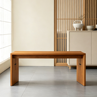 Banc en teck massif birman naturel, style minimaliste moderne et luxueux, avec pieds en dalle à joint papillon, pour entrée, couloir ou salle à manger