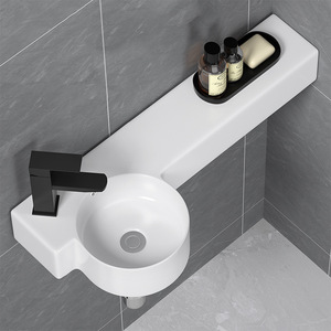 Ensemble de <span class=keywords><strong>meuble</strong></span>-lavabo mural ultra-étroit pour petite unité, avec lavabo en céramique à suspendre, finition mate et <span class=keywords><strong>meuble</strong></span> de toilette - Product Image 1