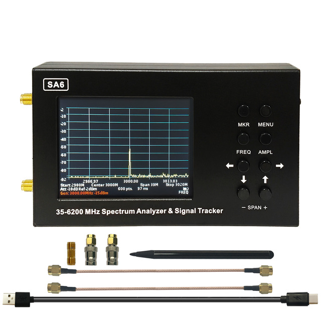 Dikkod SA6 6GHz Portable Spectrum Analyzer Signal Generator 35-6200MHz Handheld RF Signal Tester 3.2" Touchscreen (135x80x25mm)