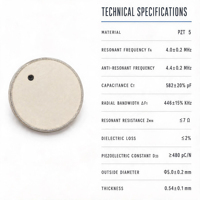 Disque en céramique piézoélectrique 5 mm 0,5 mm 4 MHz PZT5 Transducteur ultrasonique à faible consommation d'énergie pour usage industriel
