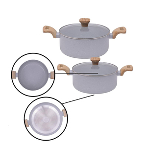 Ensemble de casseroles en céramique antiadhésives modernes, 13 pièces, avec poignées en bois et couvercles en verre, pour cuisinières à gaz et à induction - Product Image 5