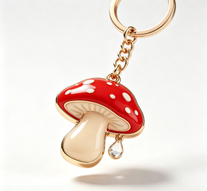 Red Mushroom Metal Key Chain Enamel <b>Charm</b> <b>Keyring</b> Gold Tone Pendant Bag Accessory Gift - Product Image 1