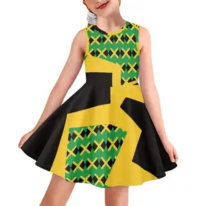 Vestido de verano de princesa sin mangas para niñas pequeñas, traje de princesa con estampado de bandera jamaiquina, 2023